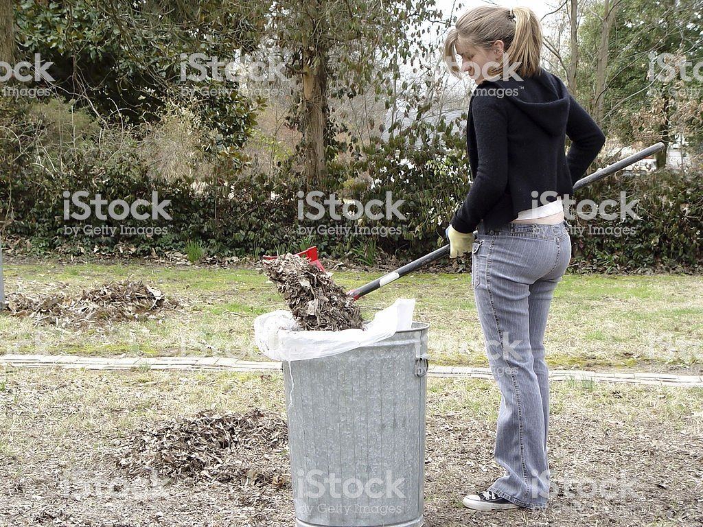 Teenage girls doing yard work