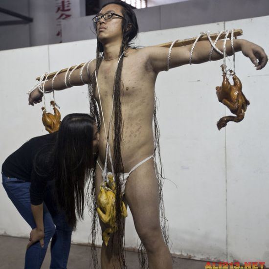 Naked guy body art