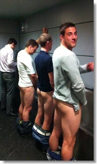 Guys naked at urinals