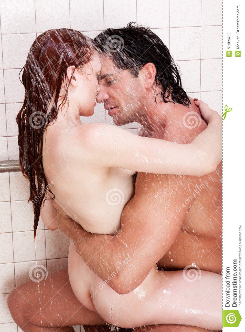 Naked girl couple in shower