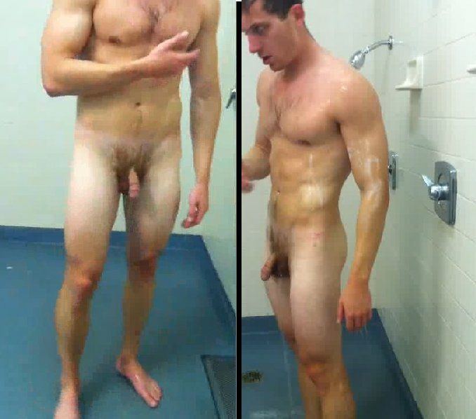 Nude men in gym shower photo