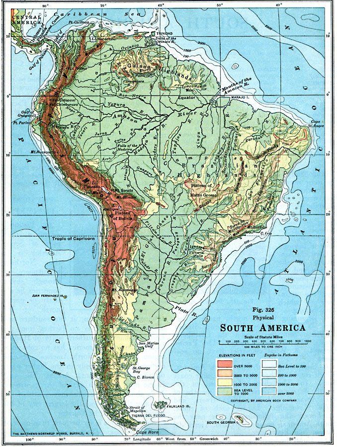 South america physical geography map