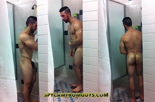 Nude men in gym shower