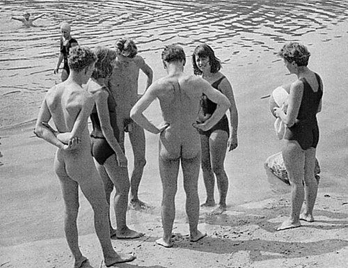Boys and girls swim nude